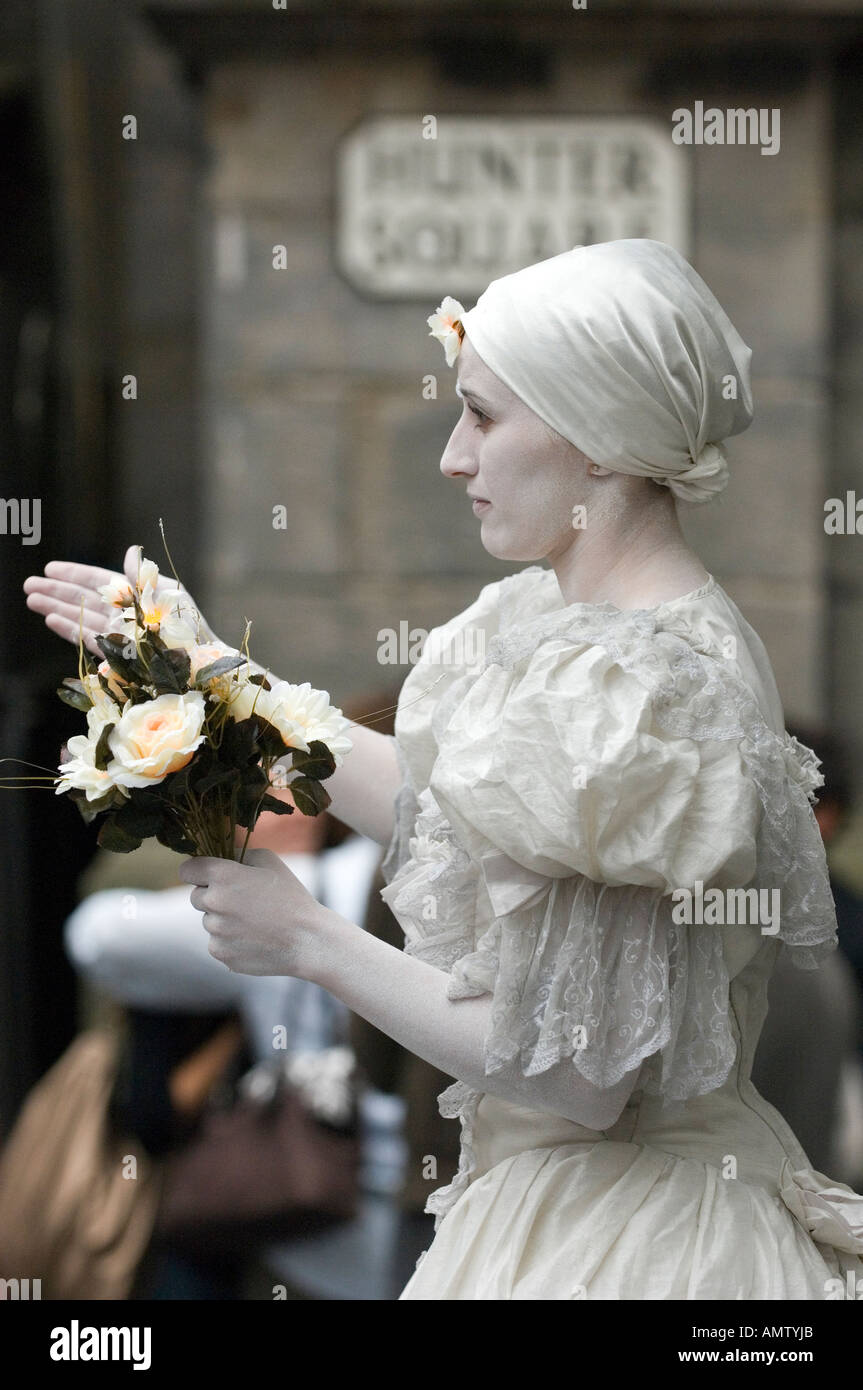 Street performance of female mime  Edinburgh Festival Stock Photo