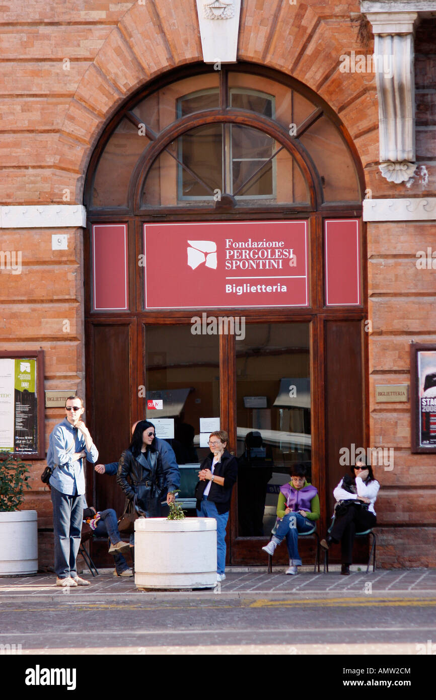 Theatre goers waiting to  book seats for a performance at the G B Pergolesi Theatre ,Jesi ,Le Marche Italy Stock Photo