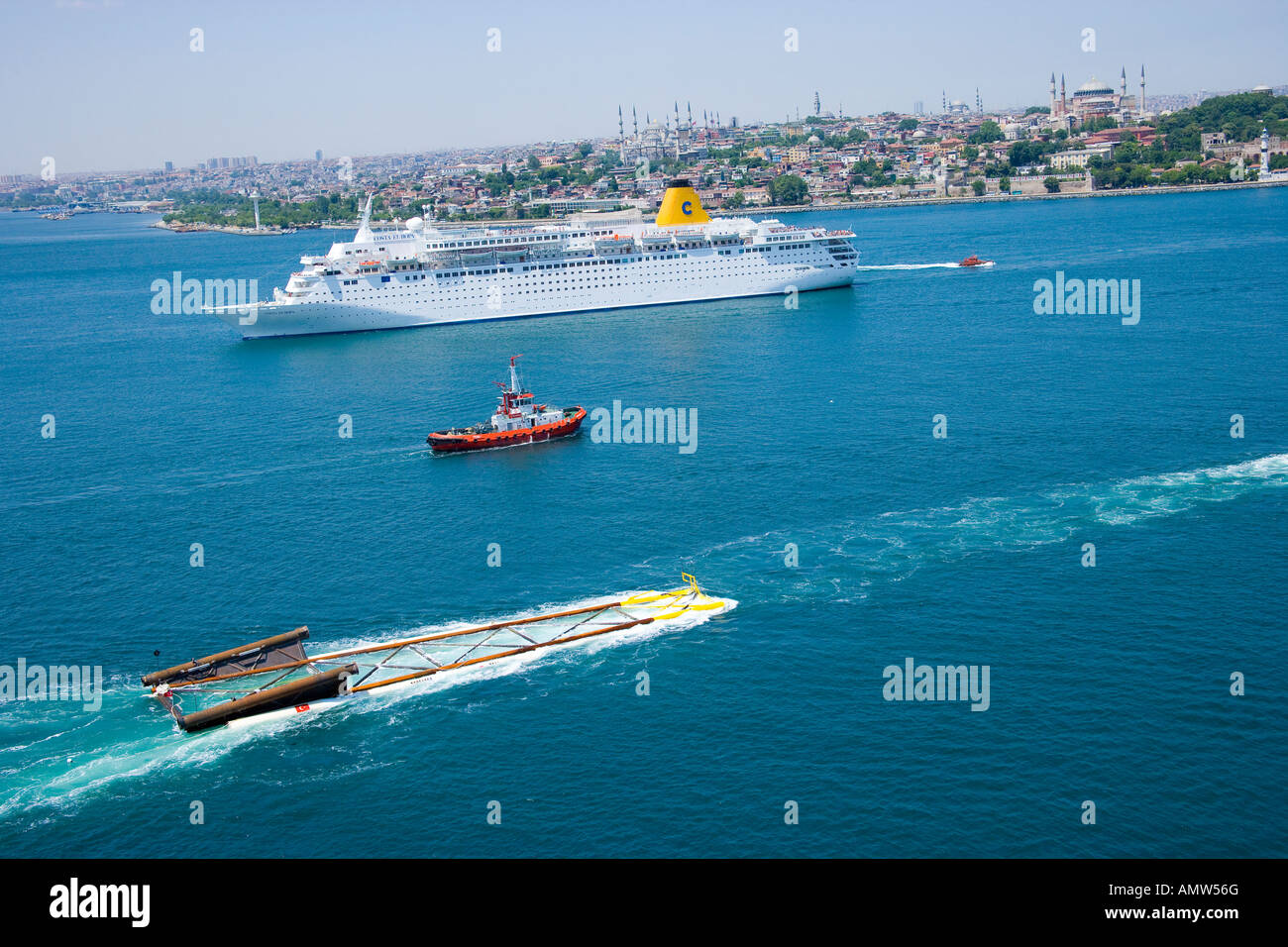 Cruise Ship And Boats Towing A Module Of A Natural Gas Platform Marmara Sea Etrance Of The Bosphorus Aerial Istanbul Turkey Stock Photo Alamy