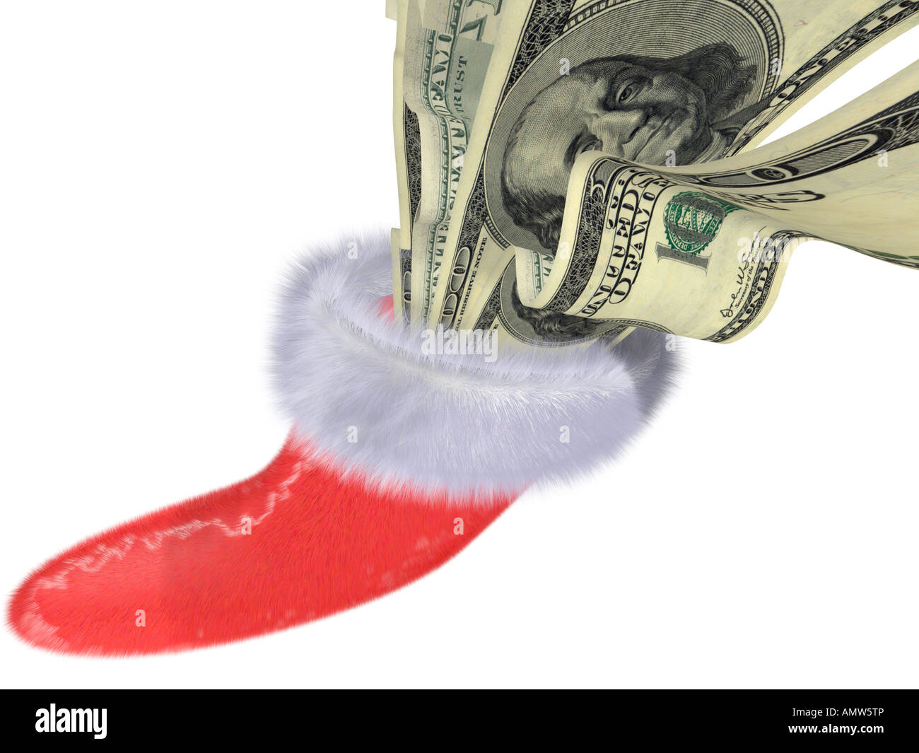 Red fur stocking with the white edging Stock Photo