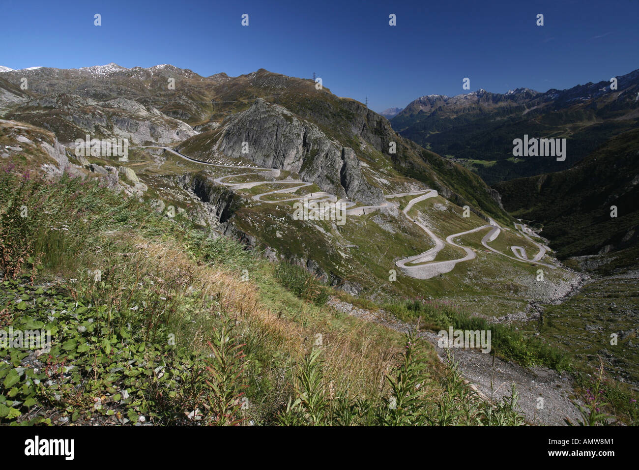 The Old Gotthard Pass Road The Tremola Is Winding Down Into The the-old-gotthard-pass-road-the-tremola-is-winding-down-into-the