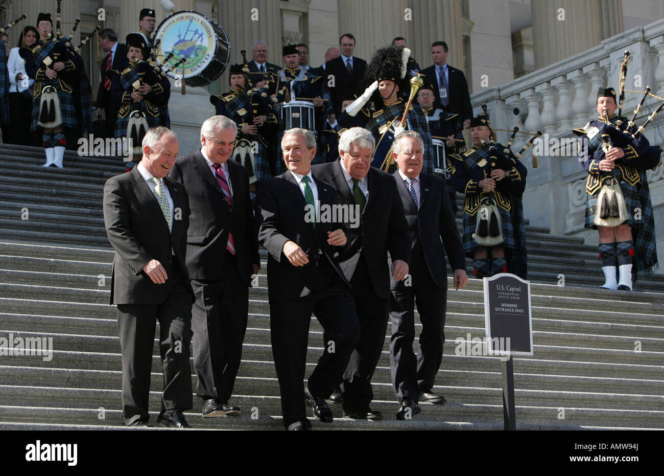 George W Bush leaves the US Capitol after a St Patrick's Day Luncheon. Stock Photo