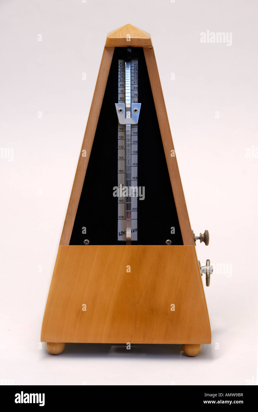 Wittner beechwood clockwork metronome with cover removed . Made in Germany  Stock Photo - Alamy