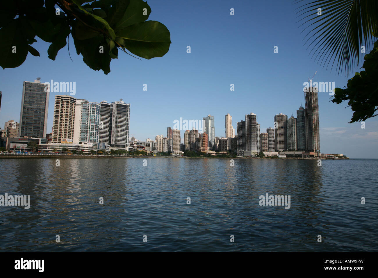 Panama skyline hi rise water central America Building reflection in