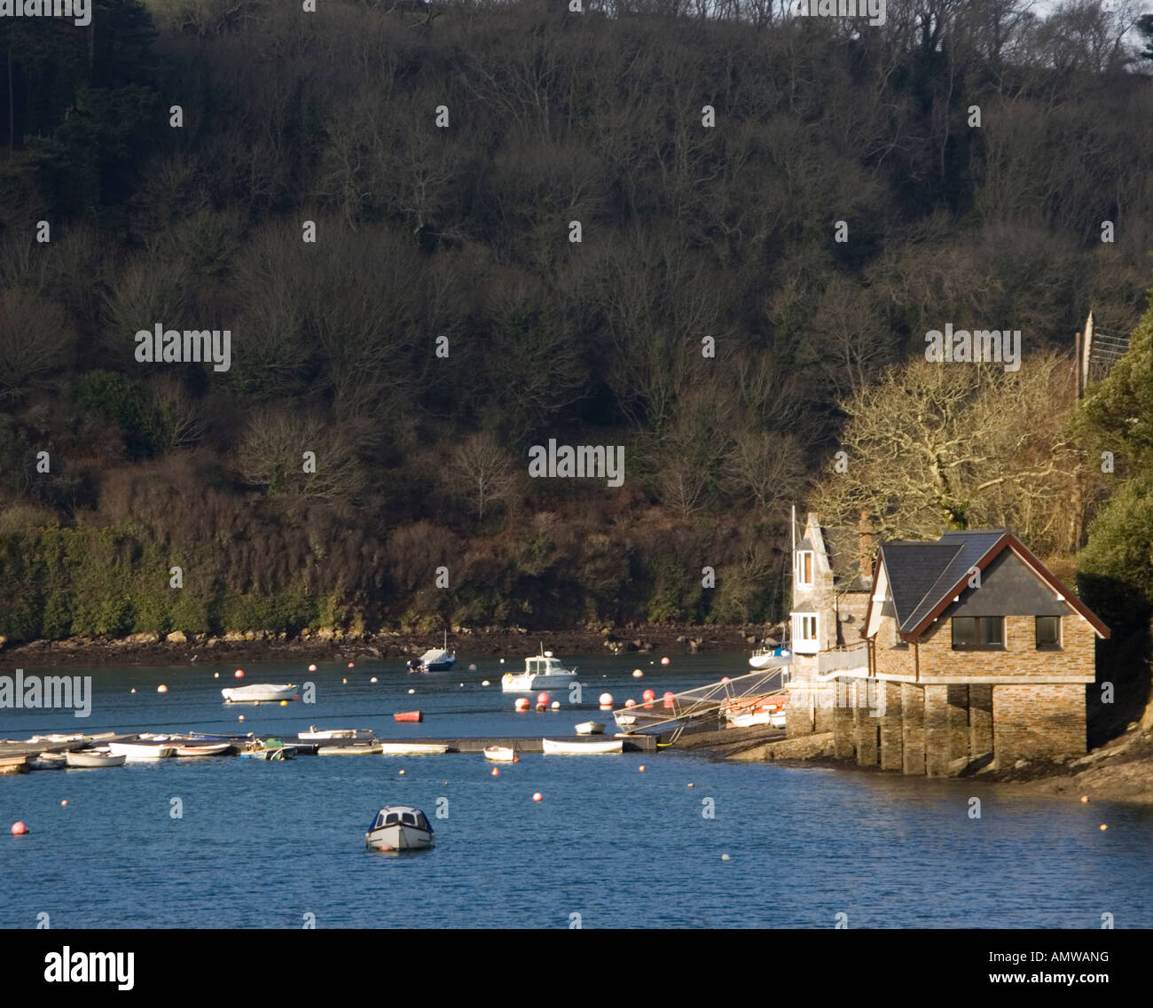 Houses in the sun, Noss Mayo, Devon Stock Photo Alamy