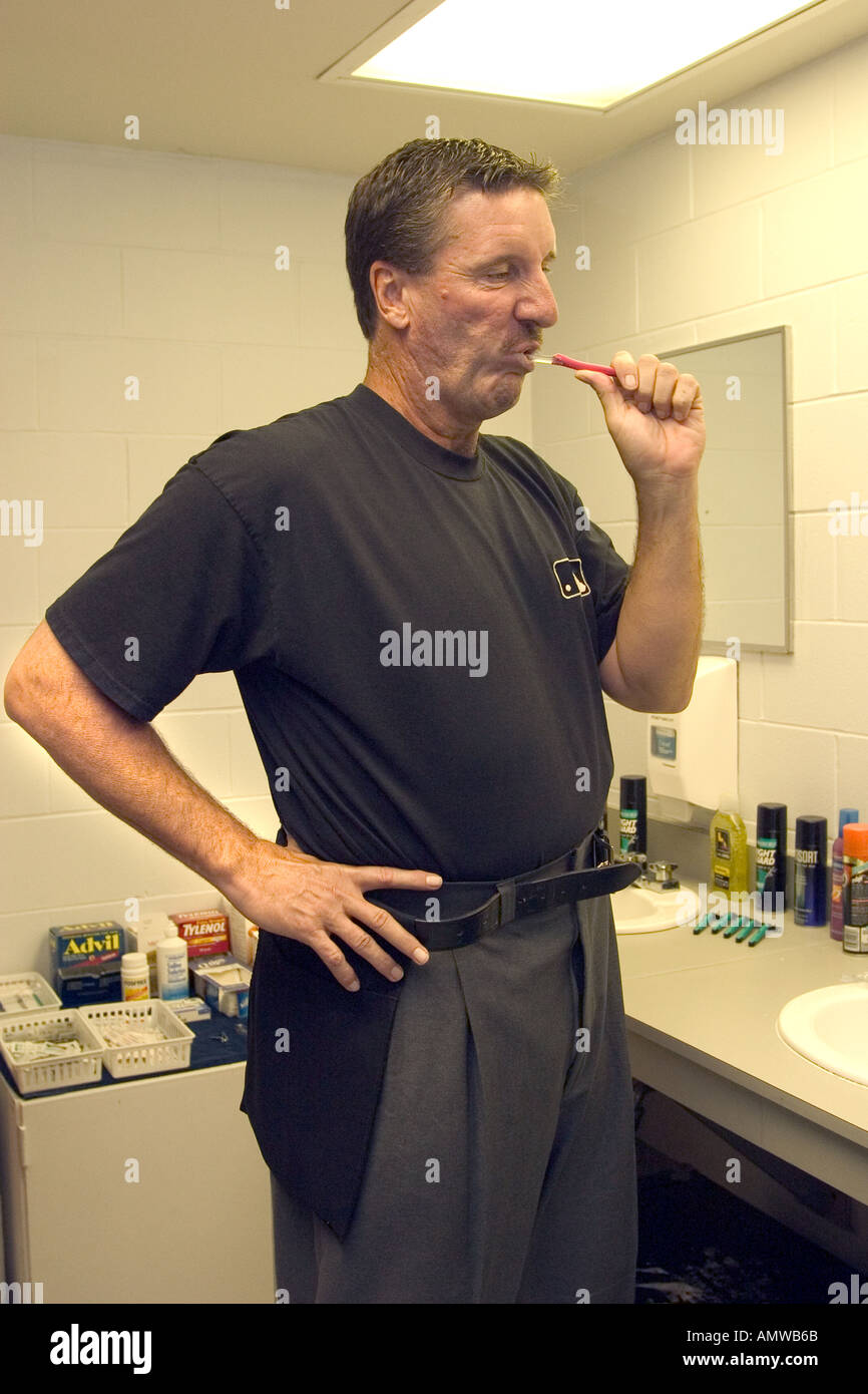 Baseball umpire Tim McLelland in the umpires room of Devil Rays Stadium  Tampa Florida before a game Stock Photo - Alamy