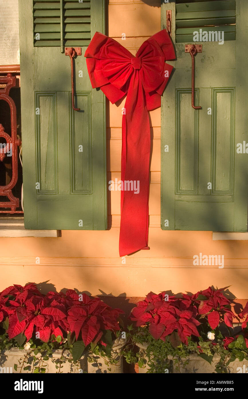 Christmas Bow On A French Quarter Door New Orleans Louisiana Stock