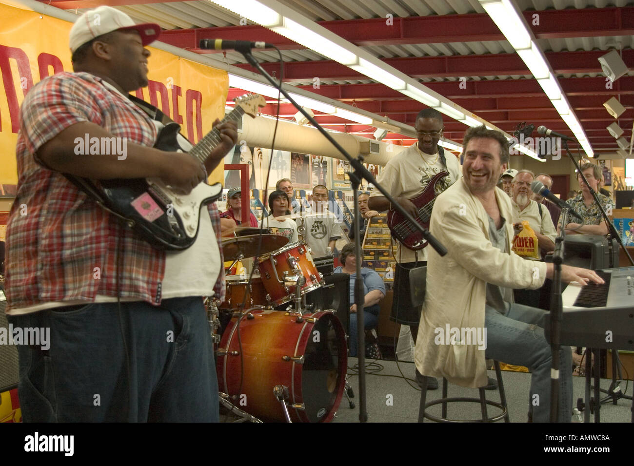 John Cleary performs in the Virgin Record store in New Orleans during