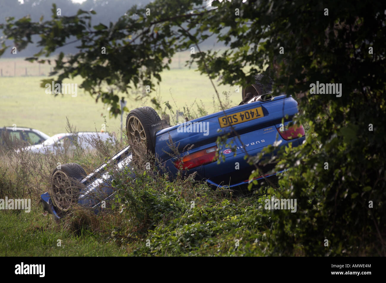 PICTURE SHOWS A NON FATAL CAR ACCIDENT ON THE A1307 IN LINTON