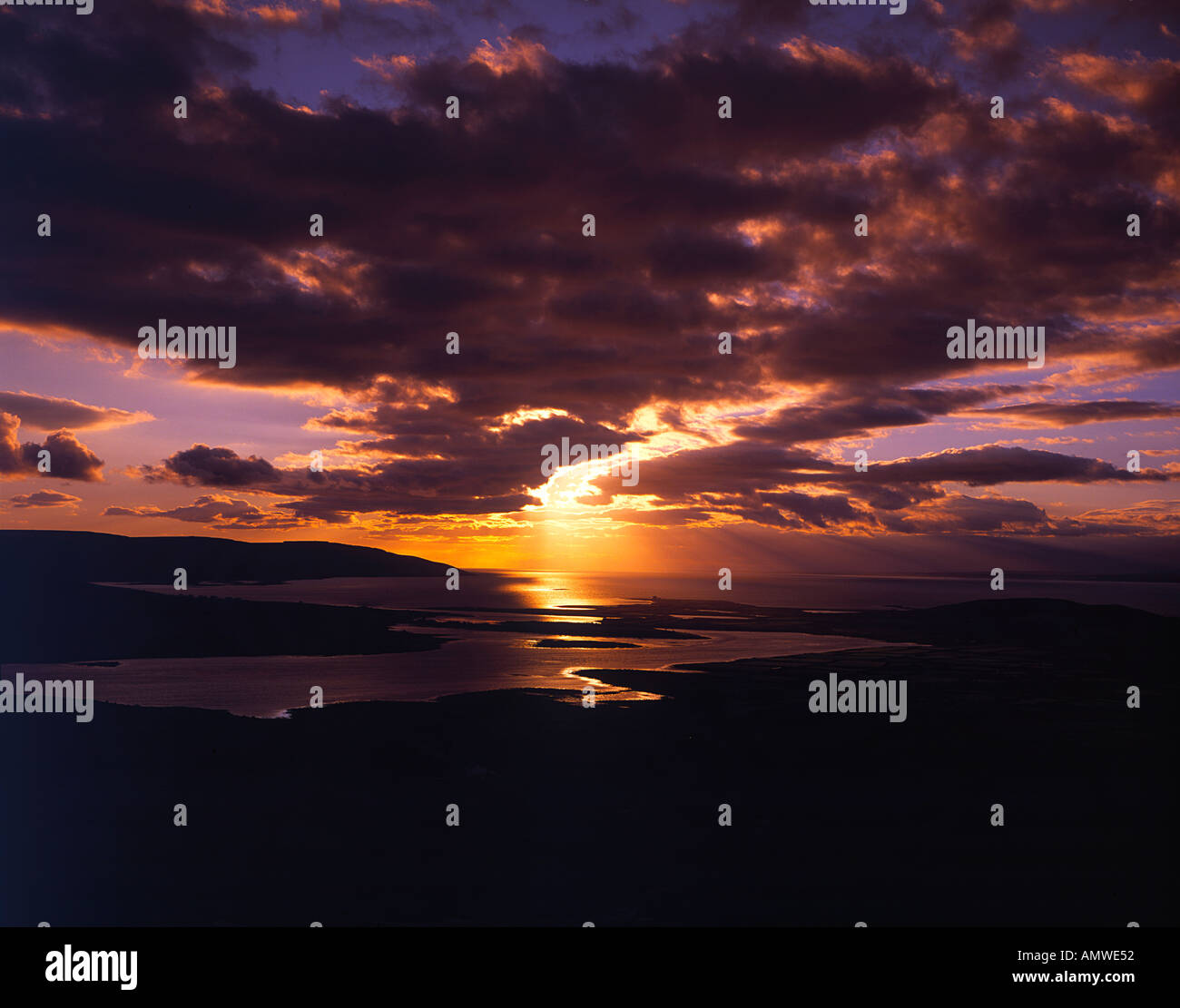 Ballyvaughan bay co clare sunset seascape reflections hi-res stock ...