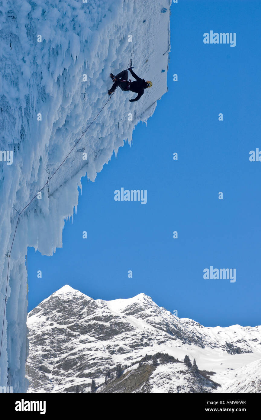 ice climber in Gorzderette ice climbing competition on ice tower at