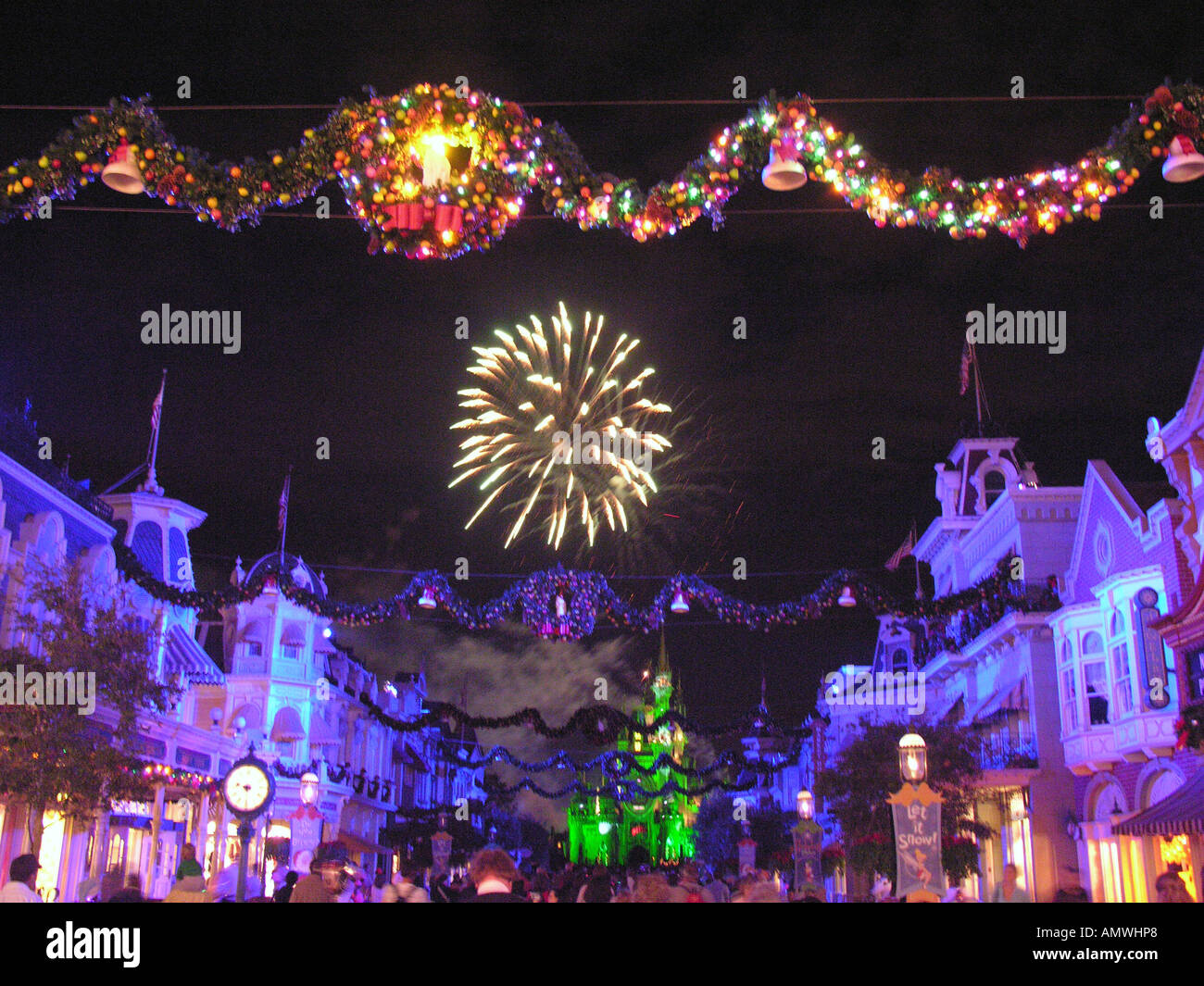 Christmas at night Magic Kingdom Walt Disney World Orlando Florida Stock Photo