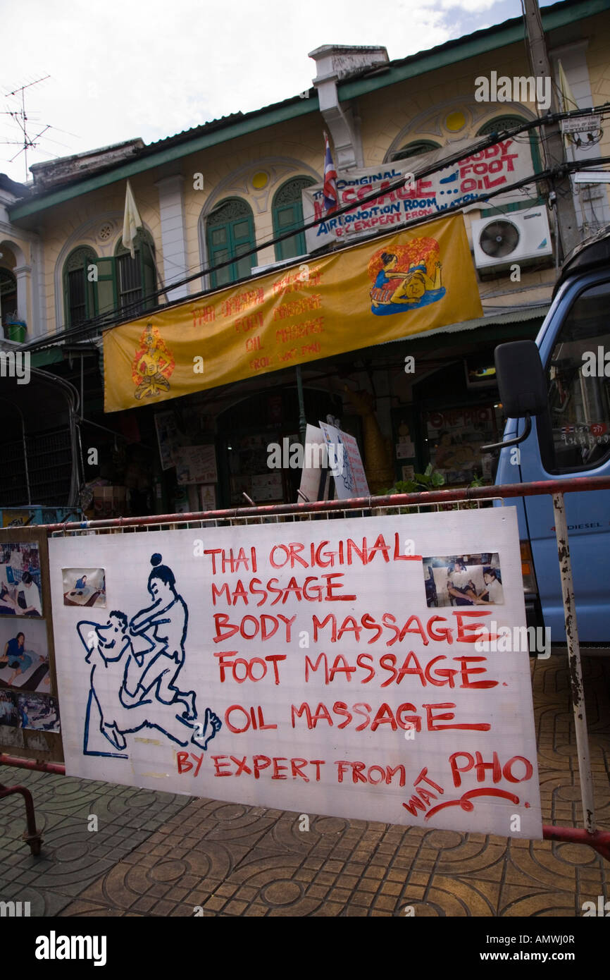Notice advertising traditional Thai massage near Wat Pho Temple, Bangkok,  Thailand Stock Photo - Alamy