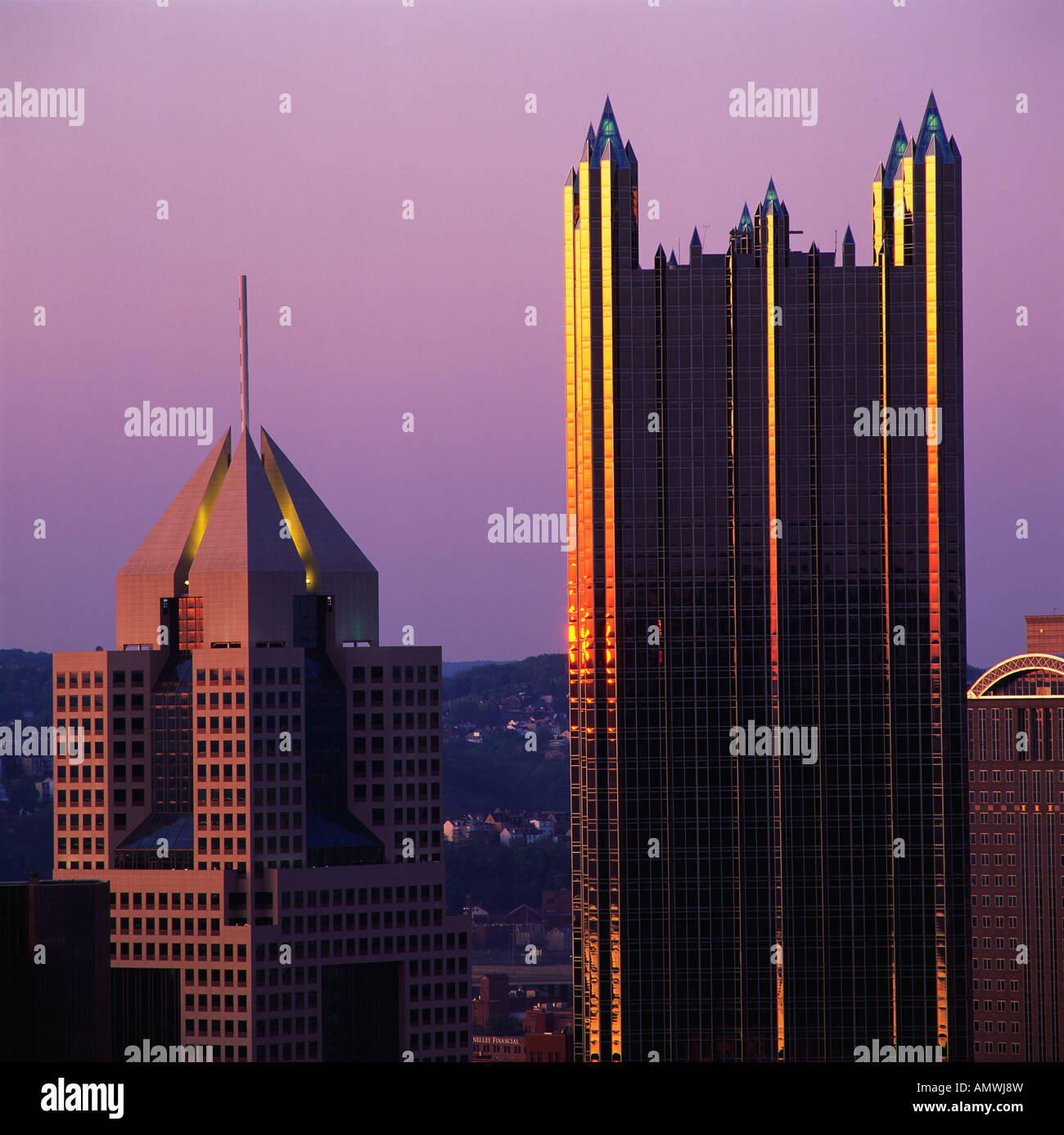 Detail Of The Revitalized Pittsburgh Skyline Under Brilliant Natural Lighting, Pittsburgh, Allegheny County, Pennsylvania, Usa., Stock Photo