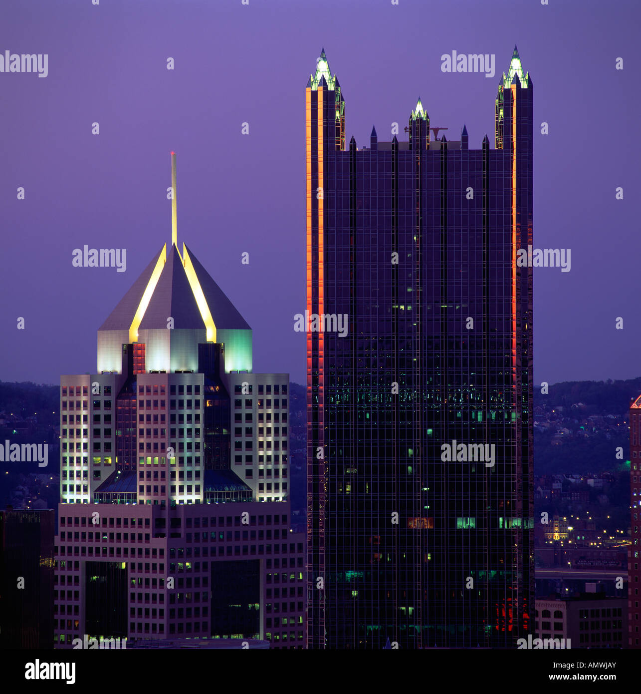 Detail Of The Revitalized Pittsburgh Skyline Under Brilliant Natural Lighting, Pittsburgh, Allegheny County, Pennsylvania, Usa., Stock Photo