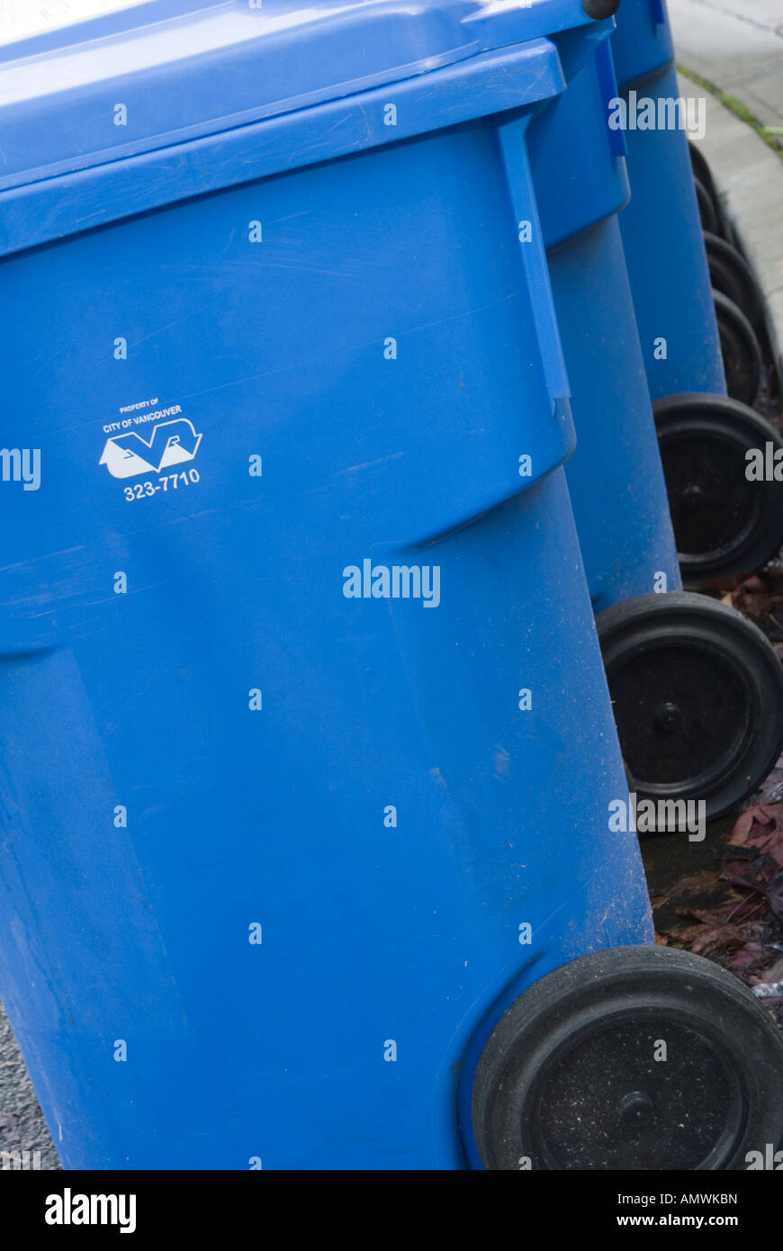 City of Vancouver, blue recycling bins Stock Photo Alamy