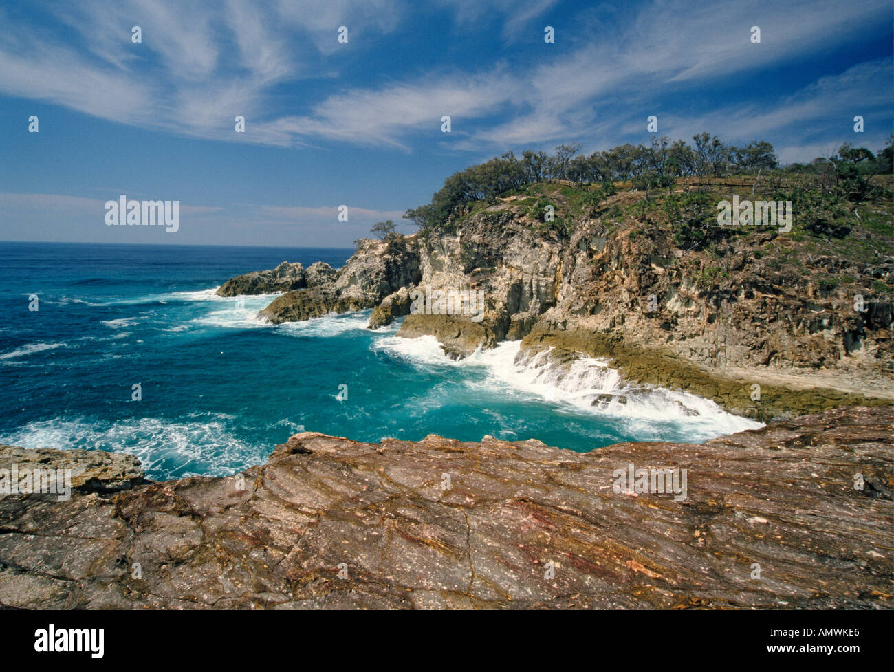North Stradbroke island rugged coastline and aquamarine ocean, Queensland, Australia Stock Photo