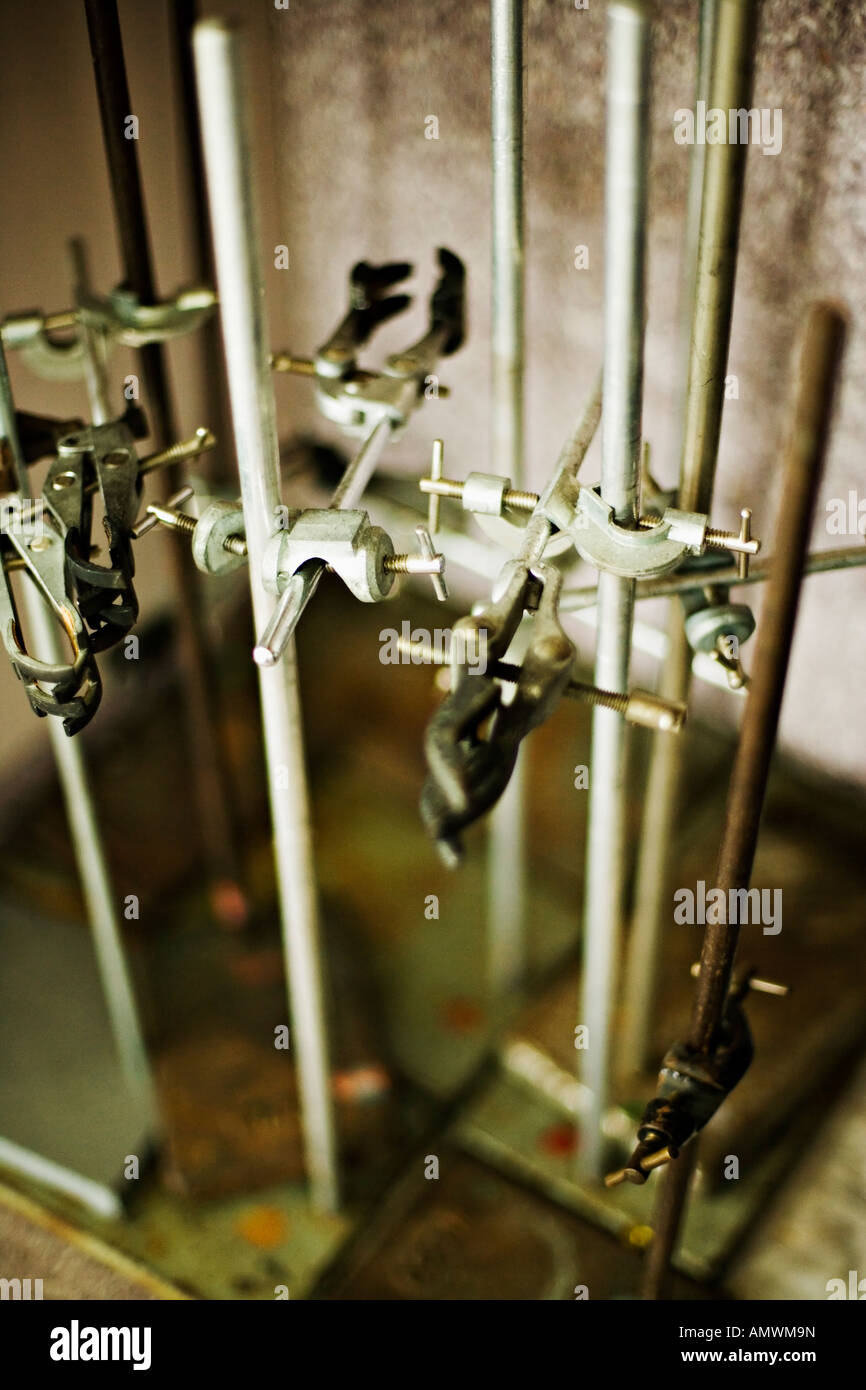 Retort stands class set school science laboratory Stock Photo Alamy