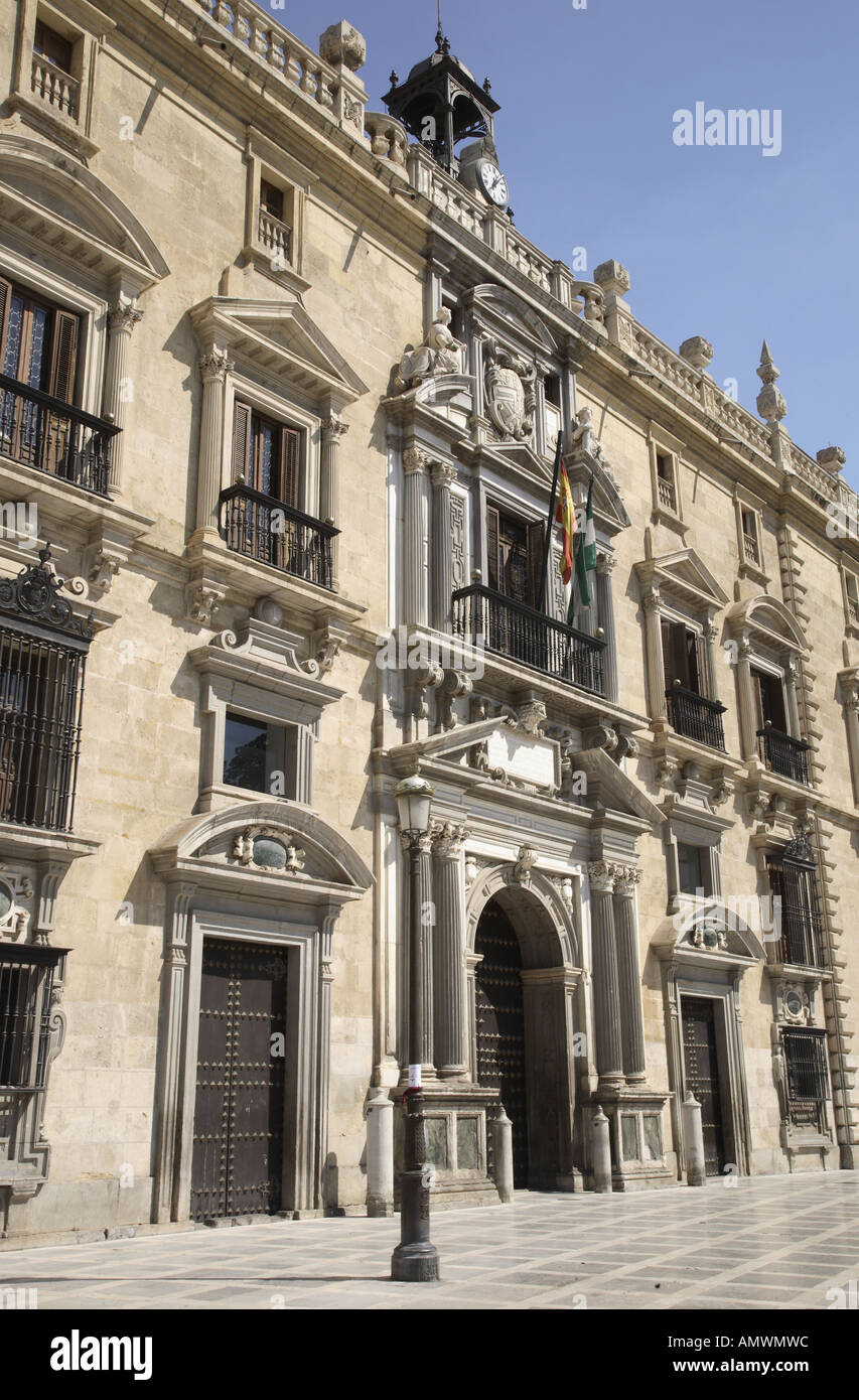 Real Audiencia y Chancillería, High Court of Justice, in Plaza Nueva Square, Granada, Andalusia, Spain Stock Photo