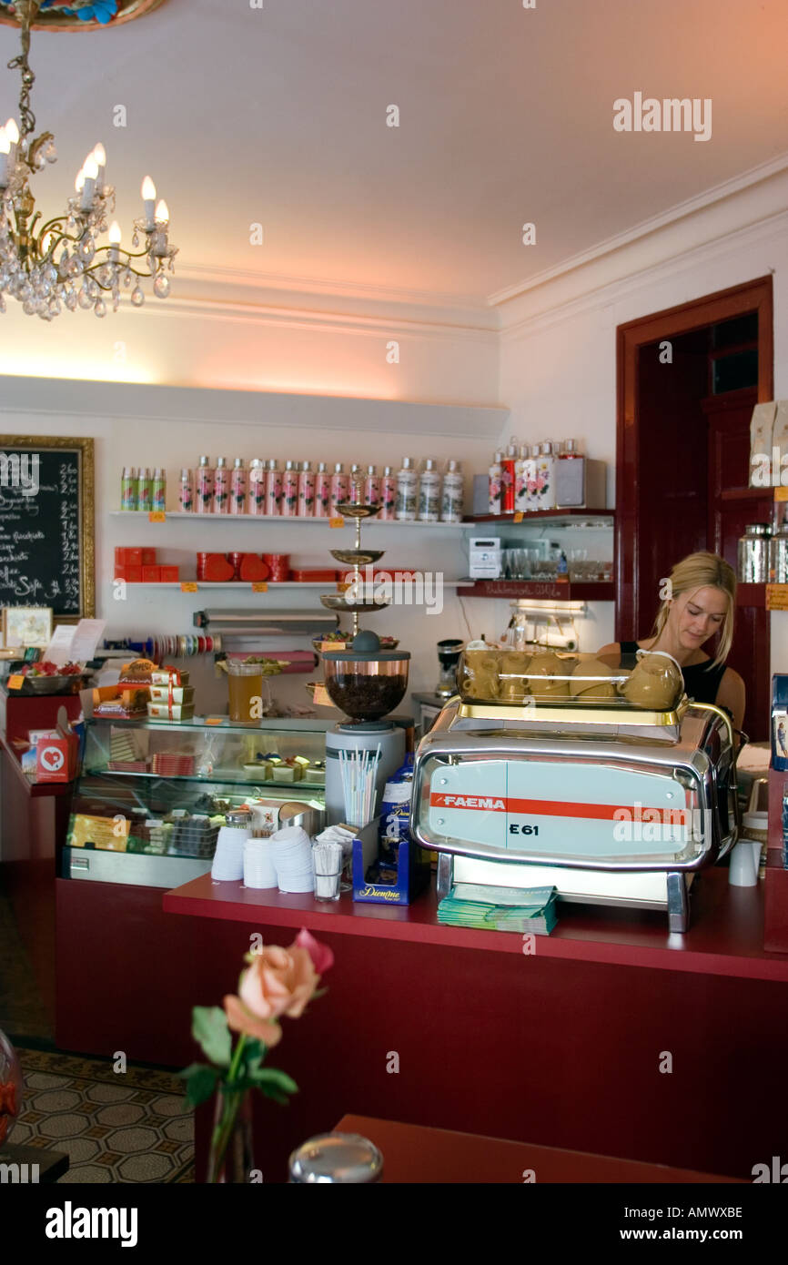 Germany Bavaria Munich Chocolaterie and Cafe shop in the trendy area of Glockenbachviertel Stock Photo