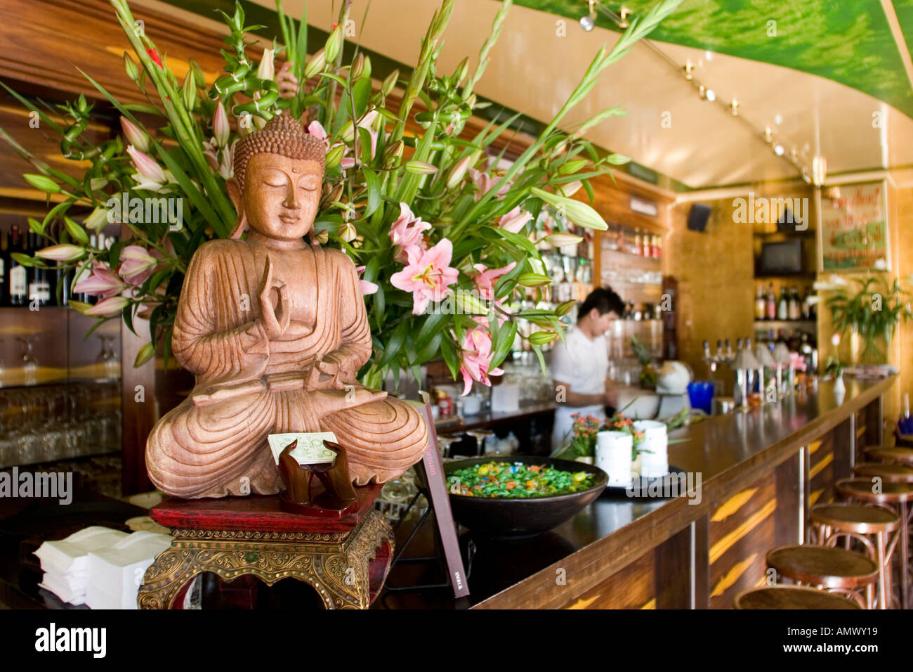 Germany Bavaria Munich Buddha statue at the Cyclo vietnamese restaurant Stock Photo
