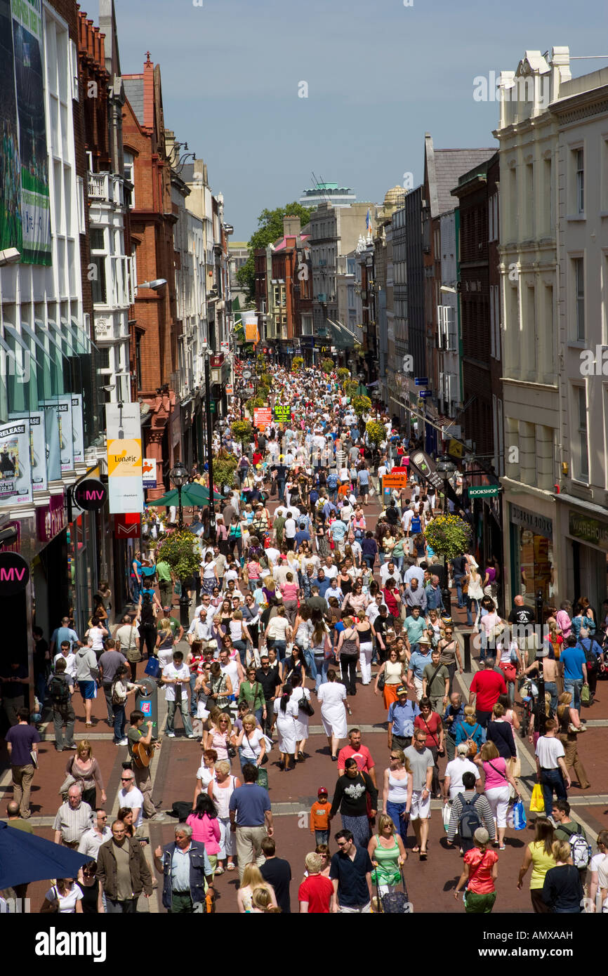 crowds of people on grafton street in dublin ireland Stock Photo
