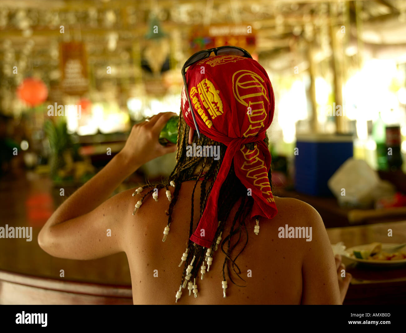 Isla Mujeres, Woman Drinking At Beach Bar Stock Photo Alamy