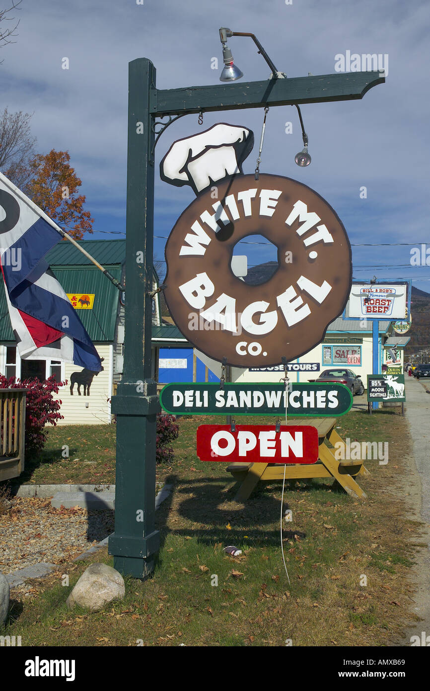 New Hampshire, Lincoln, Bagel Sign Stock Photo Alamy