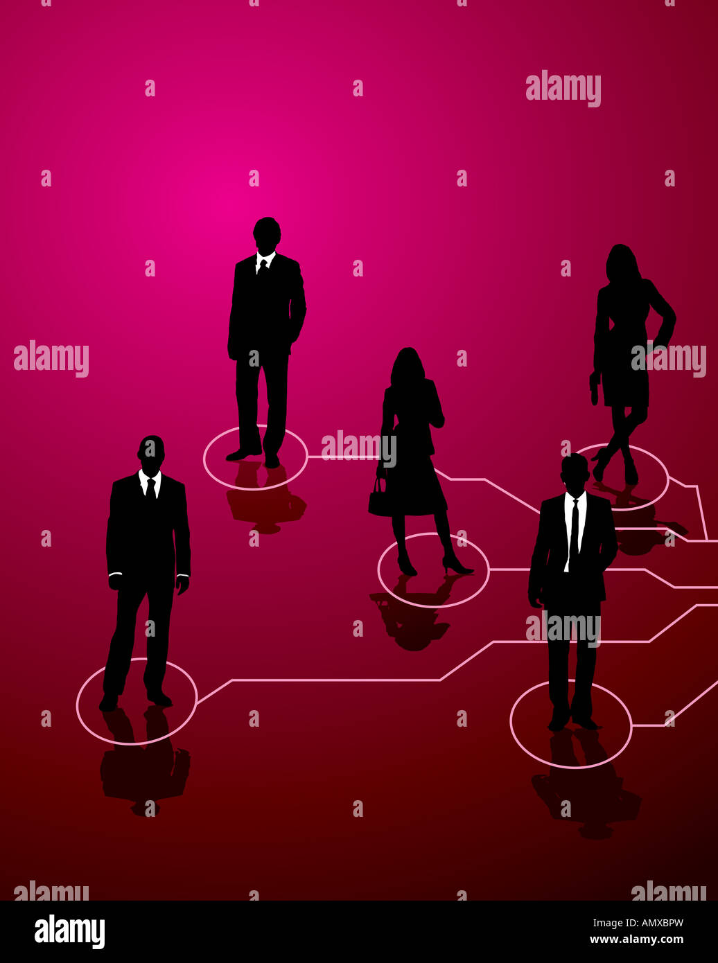 Five business people connected by lines of communication Stock Photo - Alamy