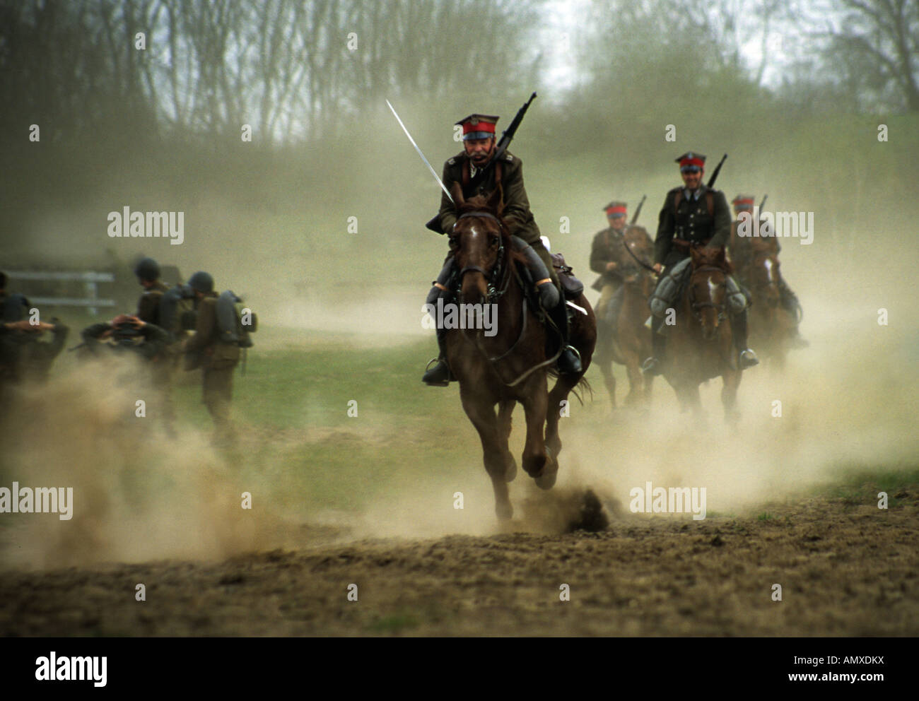 Polish Cavalry battle reenactment Stock Photo