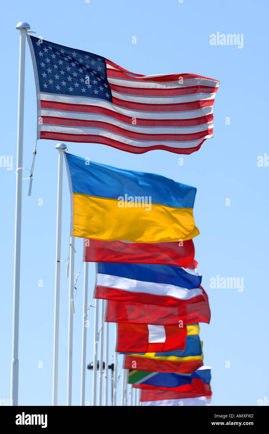 USA flag, United States of America flag with other world flags behind Stock Photo