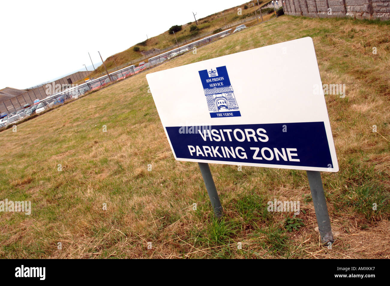 HMP Verne, visitors parking zone, Portland Dorset Britain UK Stock