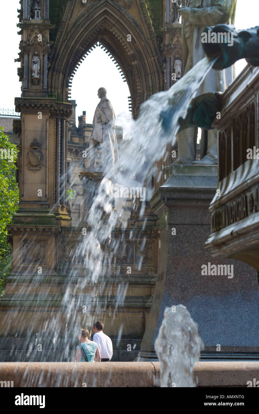 Fountain in town square, Albert Square, Manchester, Greater Manchester, England Stock Photo