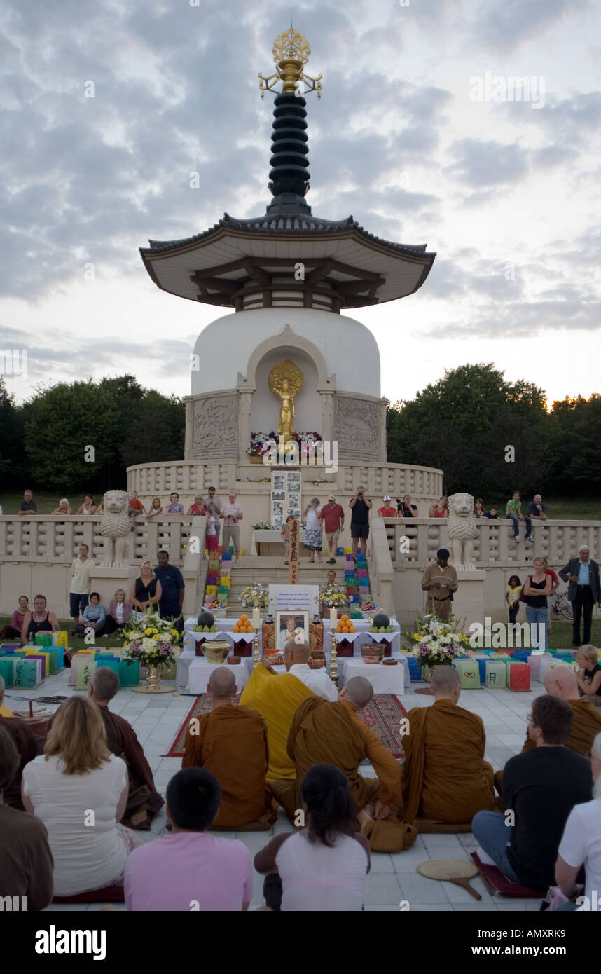 chanting for peace at the 61st Hiroshima Day Anniversary Commemoration Ceremony the Nipponzan Myohoji Buddhist Peace Pagoda Sund Stock Photo