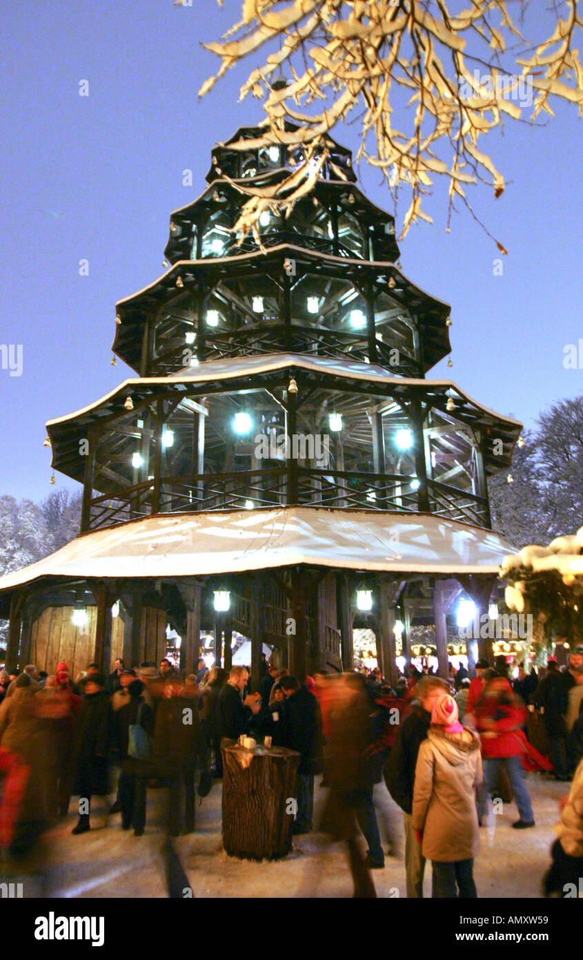 Munich DEU 19 12 2004 Christmas market at the chinese tower