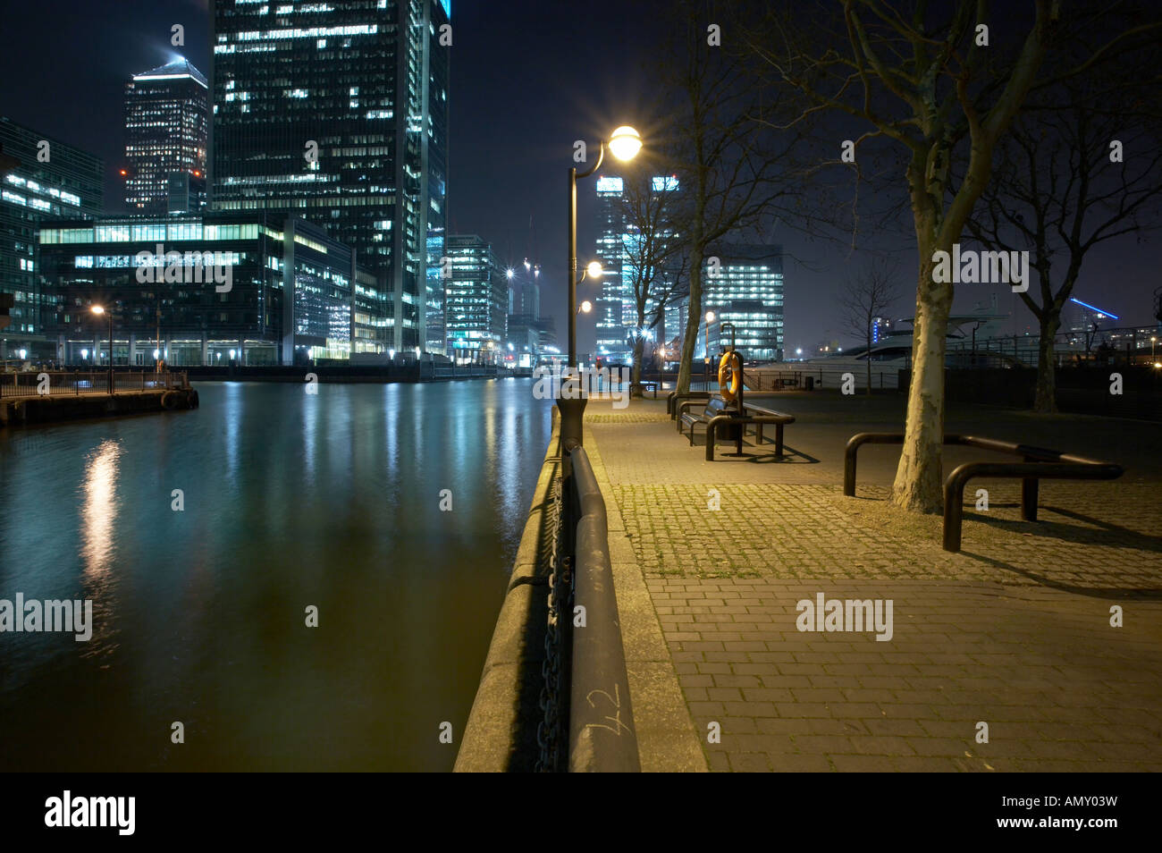 waterfront walkway in Canary Wharf docklands london england uk Stock ...