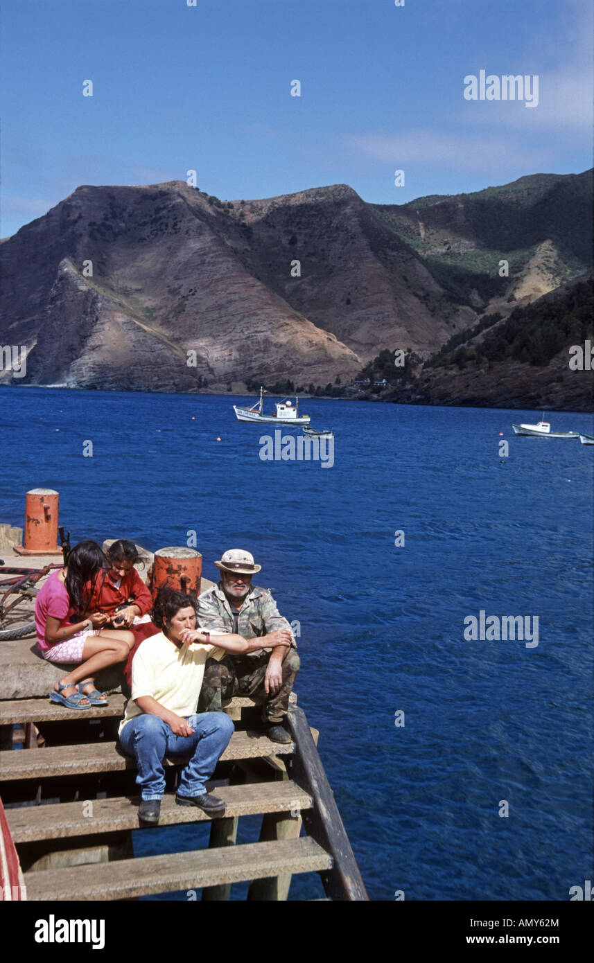 Locals on Robinson Crusoe island Chile Stock Photo
