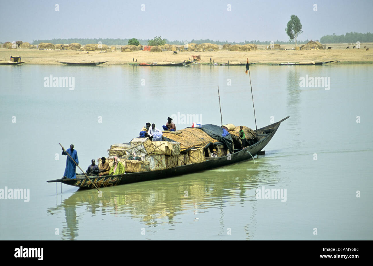 Pinasse boat on the Bani / Niger River, near Mopti, Mali Stock Photo ...