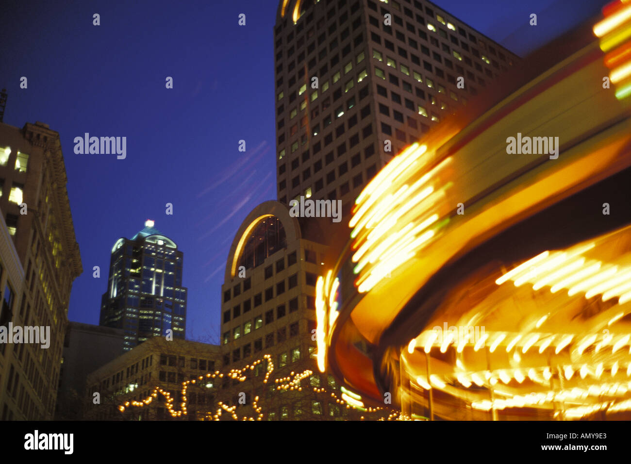 Blurred Lights On Carousel At Westlake Park Christmas Season Seattle Washington Stock Photo Alamy
