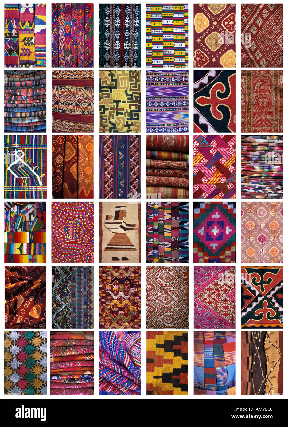 Collage of 36 textile patterns from around the world Asia and Latin