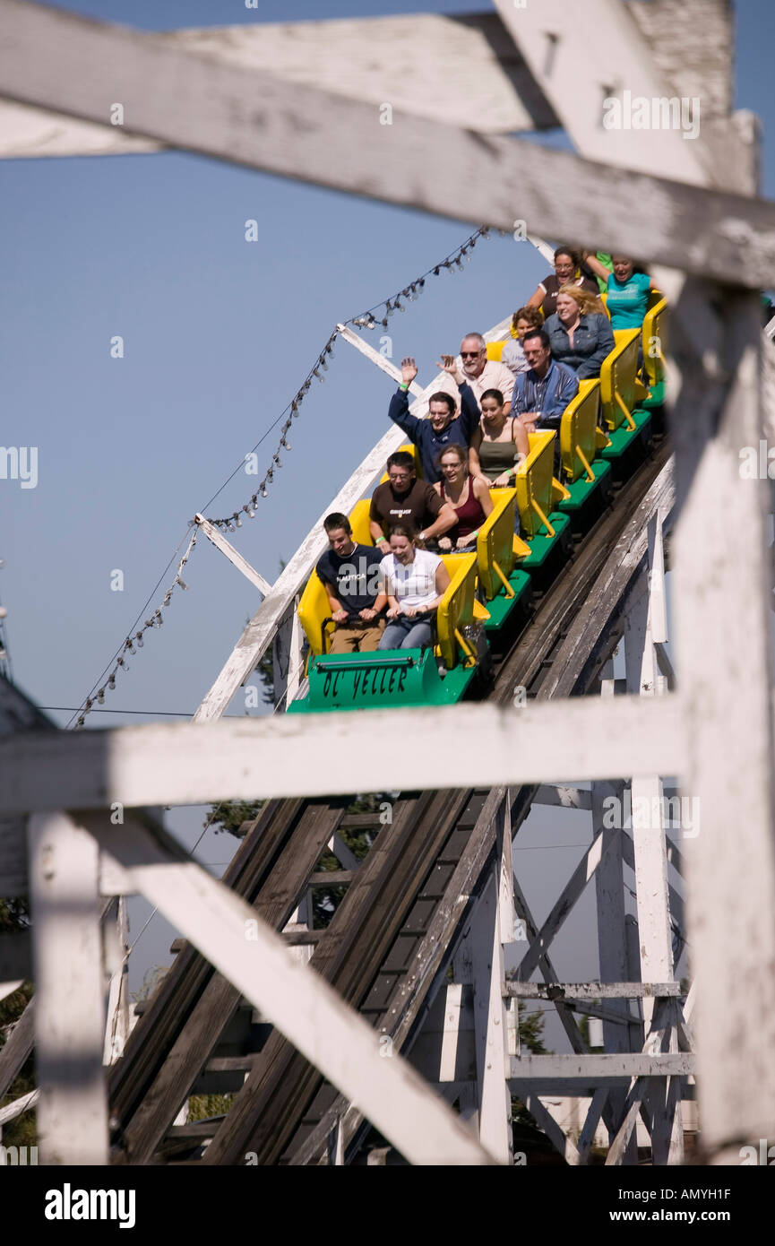 People riding the Ol Yeller roller coaster at the Puyallup Fair