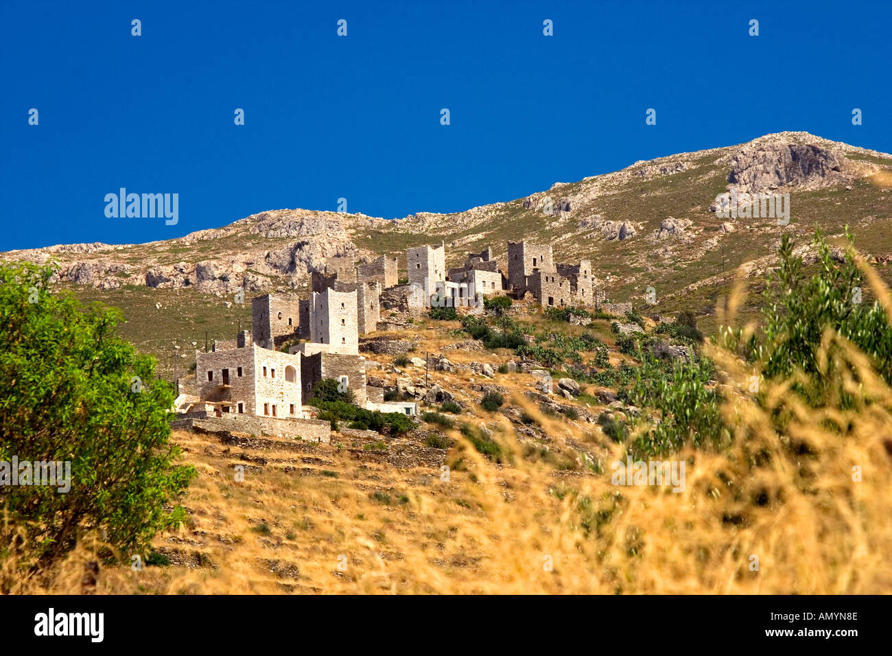 Towerhouses of Vathia Mani peninsula Peloponnese Greece Stock Photo