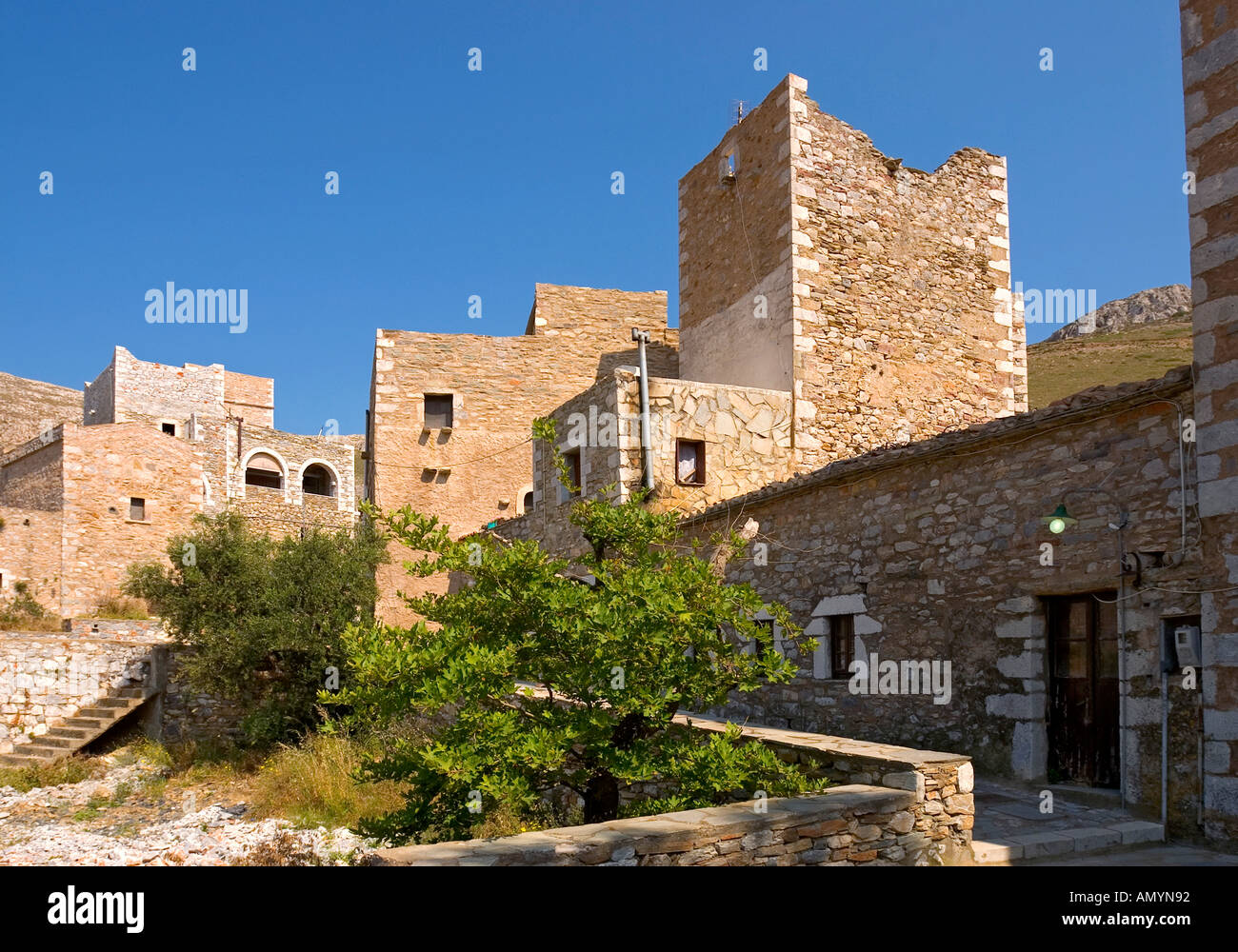 Towerhouses of Vathia Mani peninsula Peloponnese Greece Stock Photo