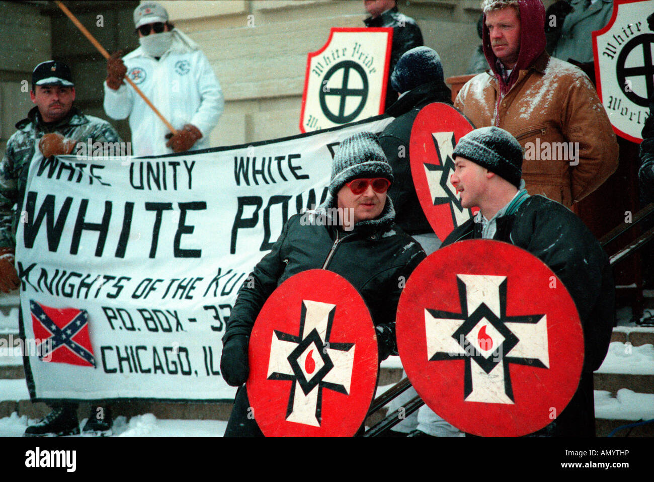 USA, Illinois, White Supremacist Ku Klux Klan rally on steps of Illinois  state capitol building Stock Photo - Alamy