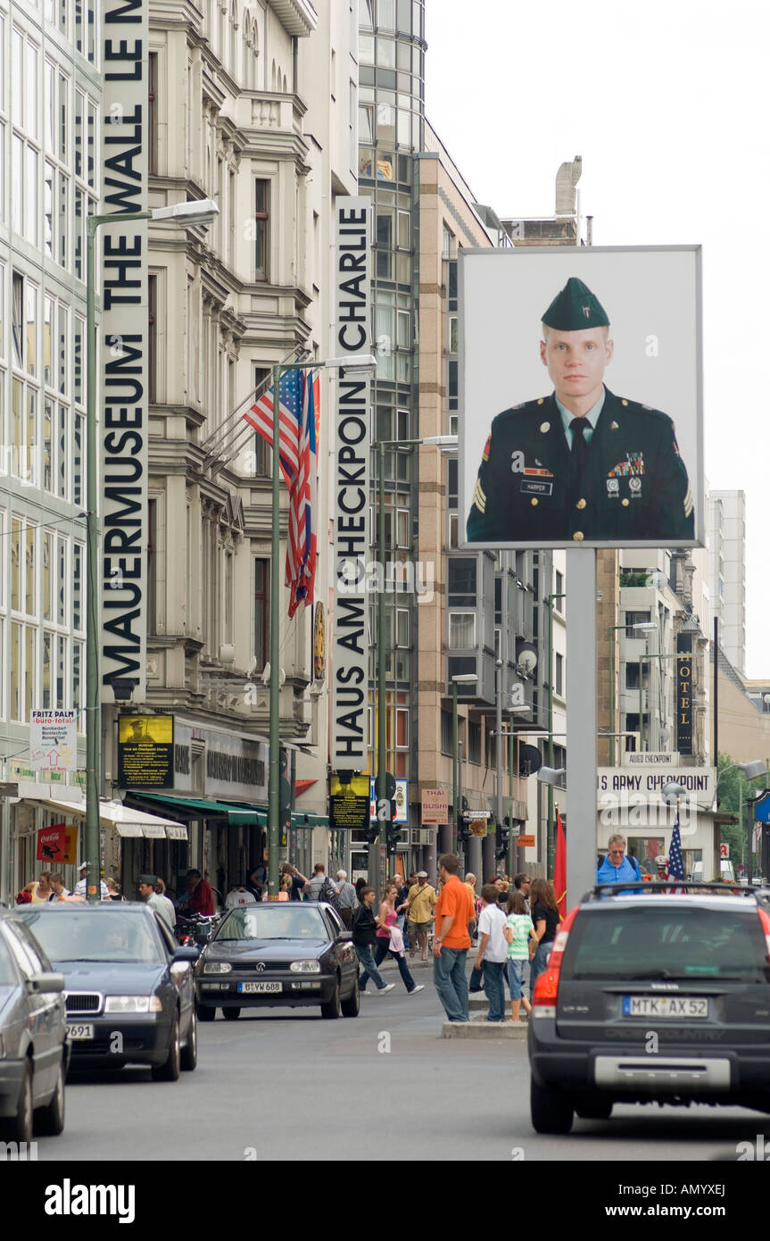 The location of the old Checkpoint Charlie and the Berlin Wall Museum, Berlin, Germany. Stock Photo