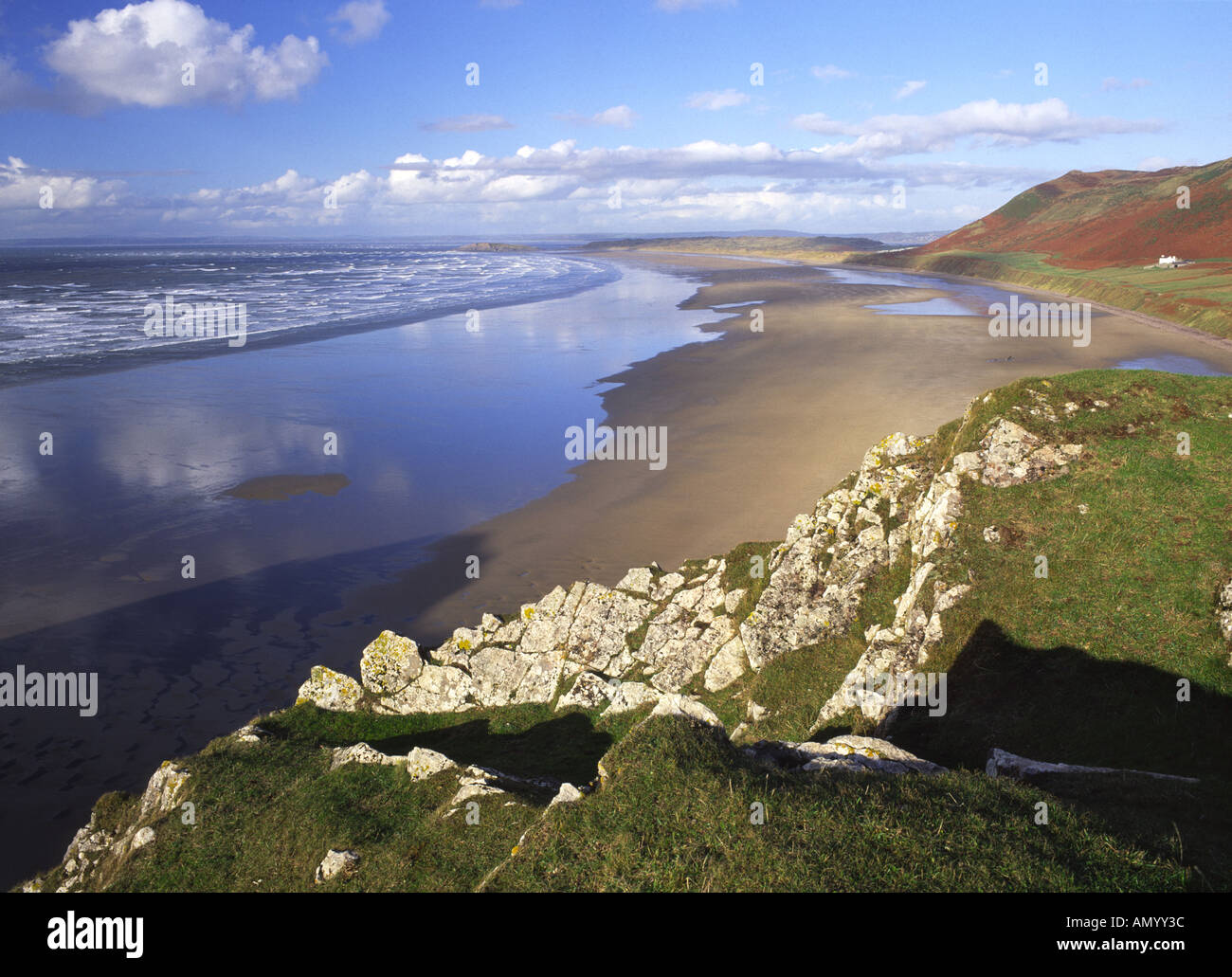 Rhossili Bay on the Gower Peninsula, an Area of Outstanding Natural Beauty in South Wales Stock Photo