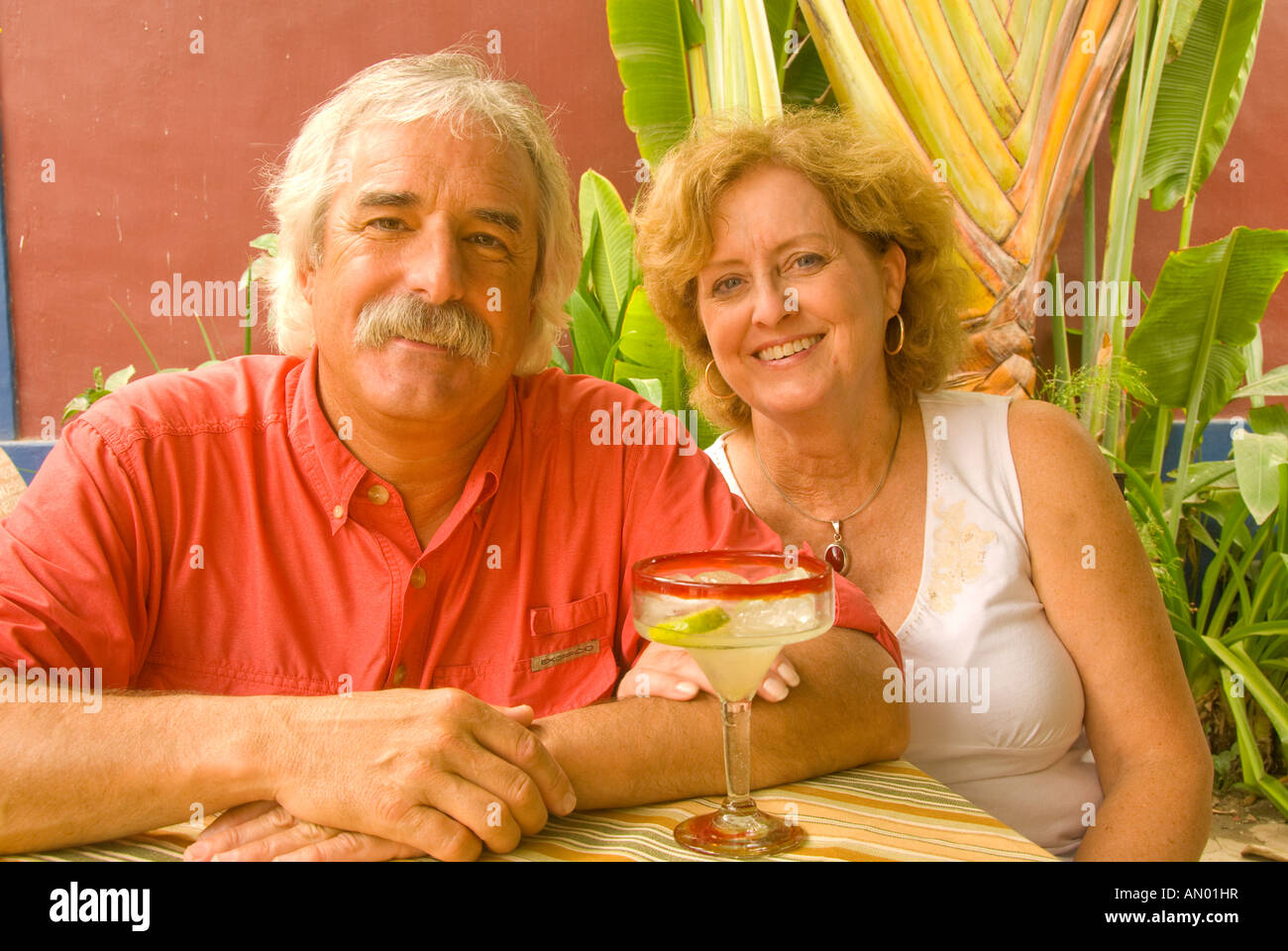 Mexico Baja California Totos Santos Couple enjoying lunch at Hotel California Stock Photo