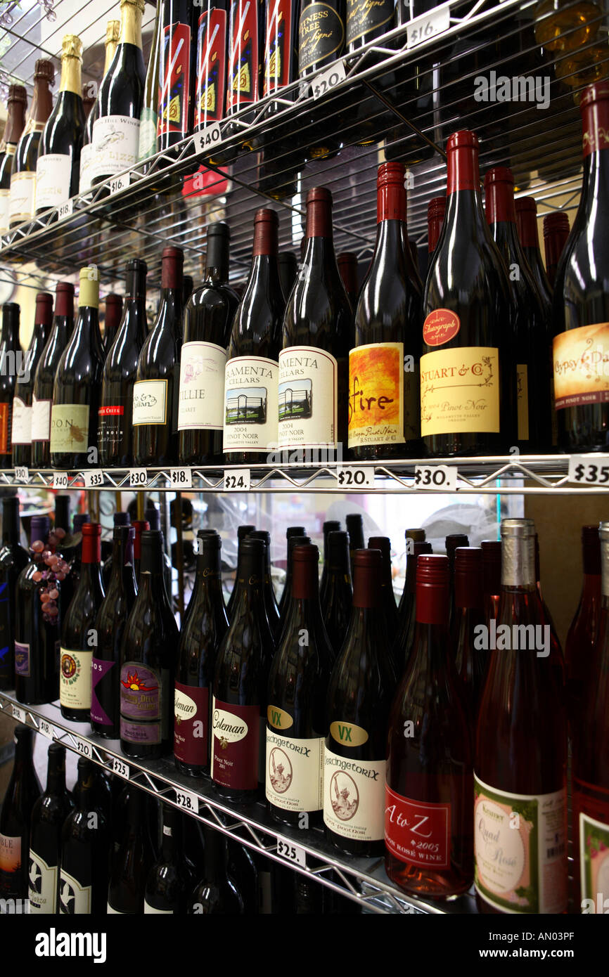 Wine bottles on display in a retail store Stock Photo