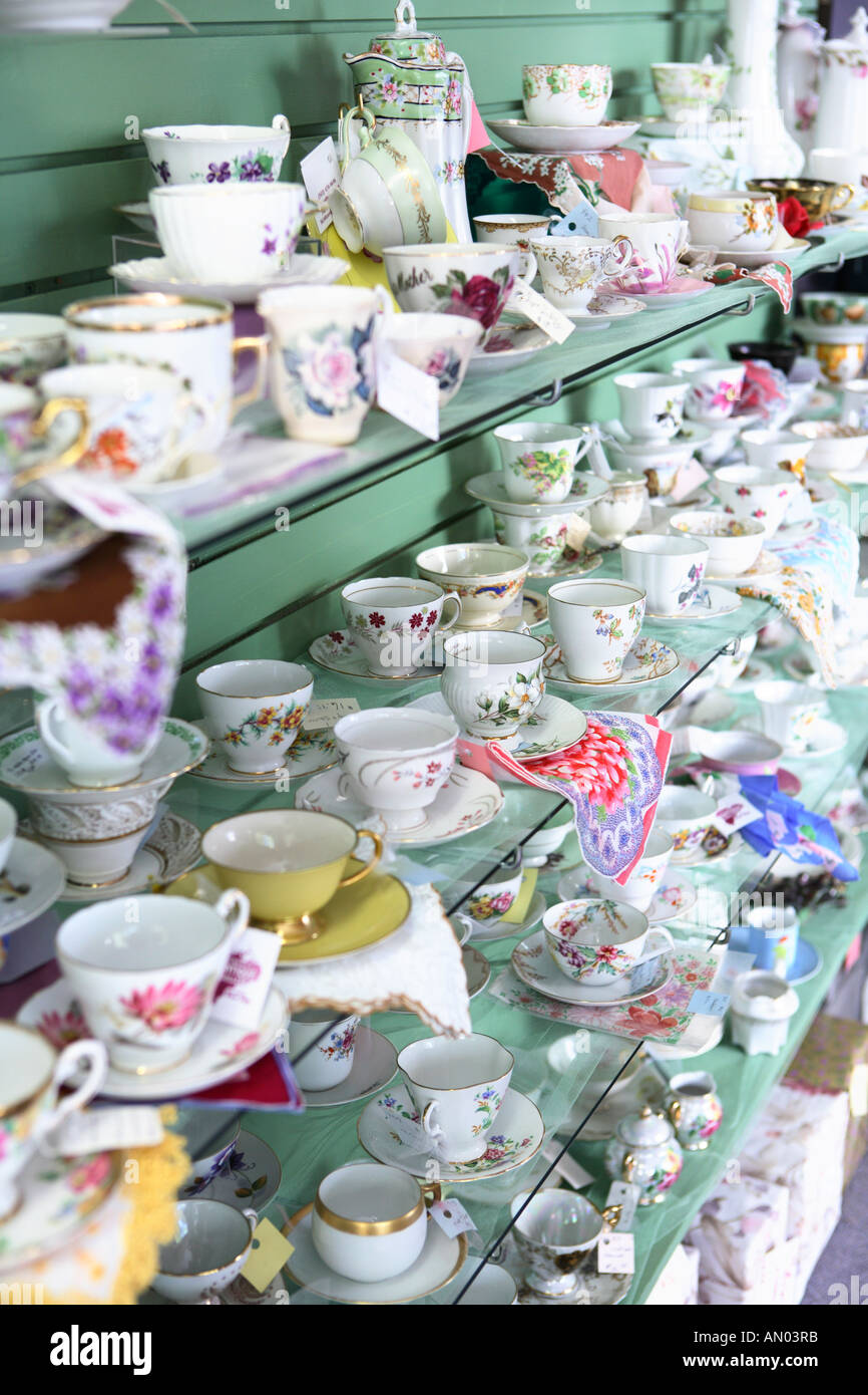 Shelves of Tea Cups and Saucers in an Antique Shop Stock Photo - Alamy