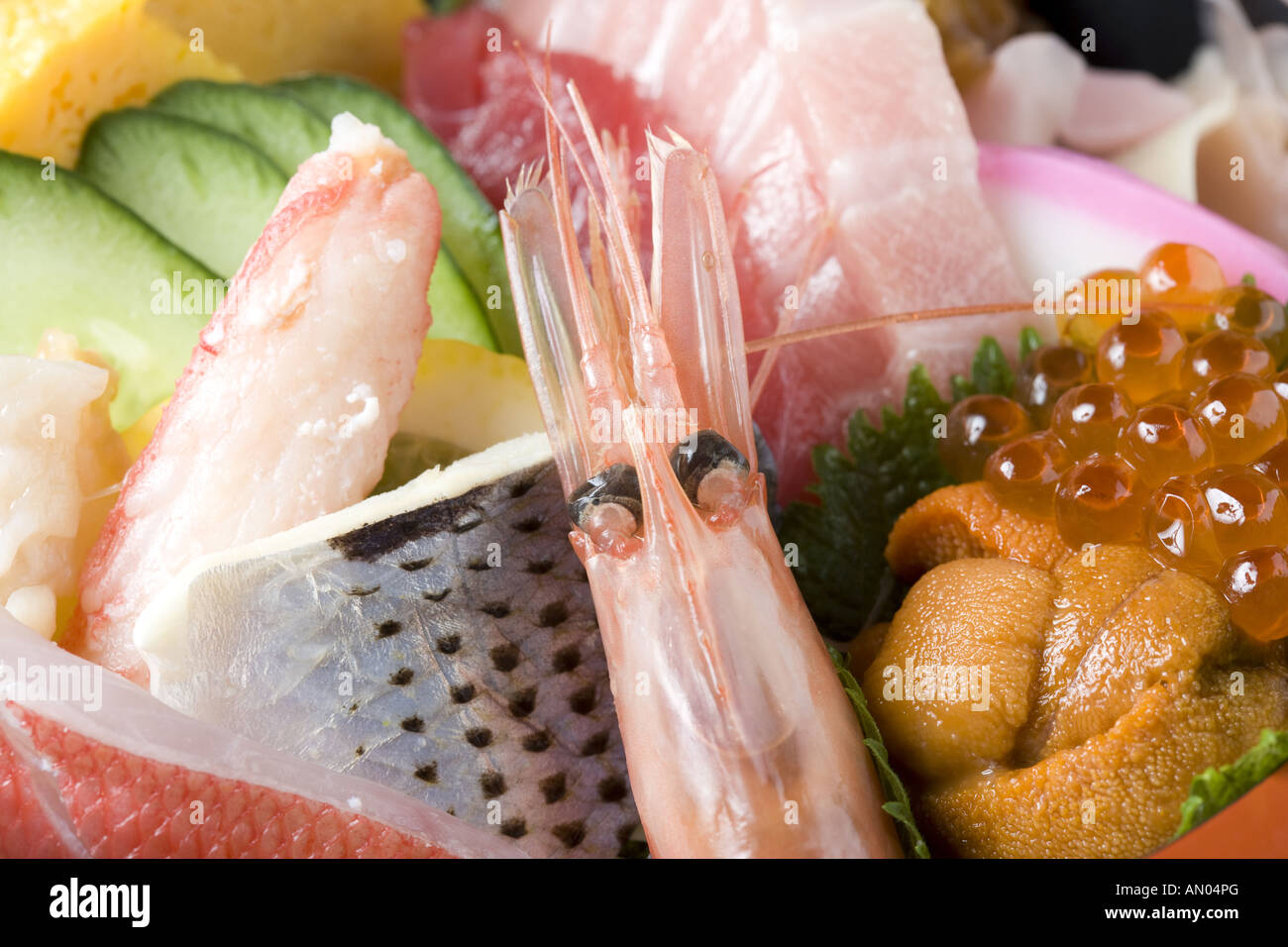 Assorted sashimi on rice Stock Photo - Alamy